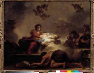 Herdarnas tillbedjan målning av Jean-Honore Fragonard (1732-1806). 1700-talet. Dämpa. 0,73x0,93 m.