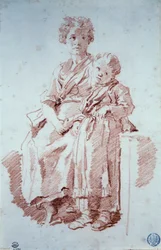 Ung flicka och hennes lillasyster Sanguine av Jean Honore Fragonard (1732-1806) 1774 Besançon, Musee des Beaux Arts