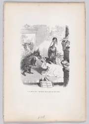Vid denna skrämmande historia kastar sig Zemire för Azors fötter från Scener från ..., ca. 1837-47.