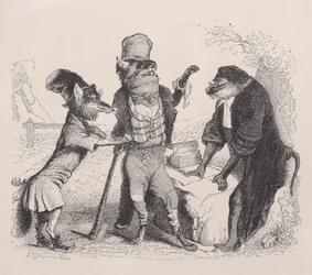 Vargen vädjar mot räven, framför apan, ca. 1838.