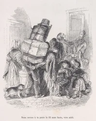 Vi kommer att finnas vid din dörr vid middagstid utan att misslyckas. från Människolivets små elände, 1843.