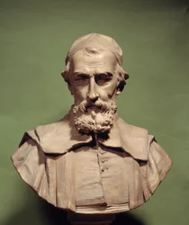 Portræt af Nicolas Claude Fabri de Peiresc (1581-1637), humanist, astronom af Galilæa Skulptur af Jean Jacques Caffieri (1725-1792) Paris, Mazarine bibliothequeswed