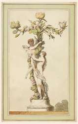 Teckning, ljusstake i porslin, 1770-80