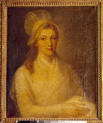 Porträtt av Marie Anne Charlotte Corday (1768-1793) Målning av Jean Jacques Hauer (1751-1829) 1793. Dim 0,61 x 0,47 m. Versailles, Chateau Museum