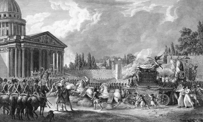 Transporterar författaren Voltaires aska till Pantheon, Paris