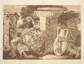 Komposition med de antika fragmenten och en lutande vas, från Recueil de Compositions..., 1782-84.