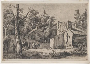 Ingången till Forest of Brie med stuga till höger, 1772.