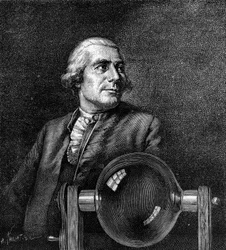 Porträtt av Joseph de Montgolfier (1740-1810), fransk industriman, uppfinnare av luftballongen. (Från porträttet av Boissieu, på Musee de Lyon). Gravering i "" Nature: genomgång av vetenskaperna och deras tillämpningar på konst och industri ""