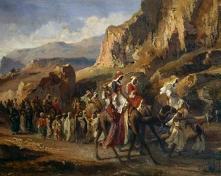 Karavaner som korsar de marockanska bergen, av Jean-Joseph Bellel (1816-1898), Frankrike