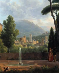 Landskapet har fontändetaljen av en målning av Joseph Bidault (1758-1846). 1821 Valencia. Museum of Fine Arts