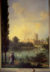Slottet Laxembourg (Österrike), i förgrunden Österrikes kejsare och ärkeinnan Marie Louise. Målning av Joseph Bidault (1758-1846)