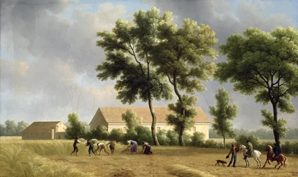 Landskap i Ile-de-France med skördemaskiner, 1802