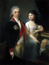 Porträtt av författaren och statsmannen Ivan M. Muravyev-Apostol med dotter (Porträtt av författaren och statsmannen Ivan M. Muravyev-Apostol med dotter) - Målning av Jean Laurent Monnier (1743 eller 1746-1808), olja på duk