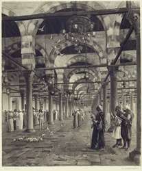 Offentlig bön i moskén i Amron, från "En samling verk av Jean-Leon Gerome i 100 fotogravyrer"