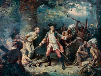 Räddningen av major Israel Putnam (1718-1790), fånge hos indianerna - Målning av Jean Leon Gerome Ferris (1863-1930 )