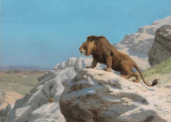Lejon på vakt, ca 1885 (olja på träpanel)