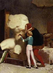 Michelangelo (1475-1564) visar en elev Belvederetorson, 1849