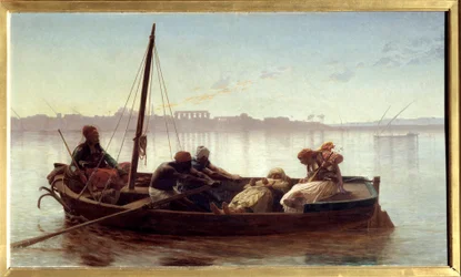 Fånge En fånge bärs med båt av egyptiska sjömän på Nilen. Målning av Jean Leon Gerome (1824-1904) 1861 Sön. 0,45x0,78 m Nantes, Musee des Beaux Arts