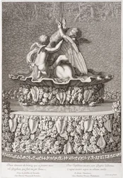 Fontän med två amoriner som leker med en gryphon, av Benoit Massou, i Versailles, 1676