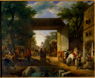 En mässa vid dörren till ett värdshus Målning av Jean Louis Demarne (1744-1829) 1800-talet sön. 0,5x0,6 m
