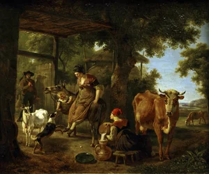 På bondgården. En scen från livet på landsbygden par Demarne, Jean-Louis (Jean Louis de Marne ou de Marnette) (ca 1752-1829). Olja på duk, andra hälften av 1700-talet, State A. Radishchev Art Museum, Saratov