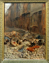 Revolutionen 1848: ”Barrikaden på Rue de la Mortellerie i juni 1848 eller minne av inbördeskrig”, 1848, 0,29 x 0,22 m, Paris, Louvren