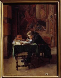 Ung man skriver på sitt kontor Målning av Ernest Meissonier