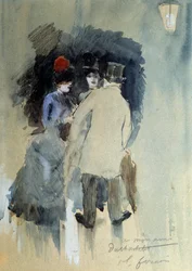 Mötet Akvarell av Jean Louis Forain (1852-1931) 1900-talet.