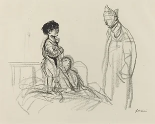 Mor och barn besöktes av soldat på sjukhus, ca. 19141919.