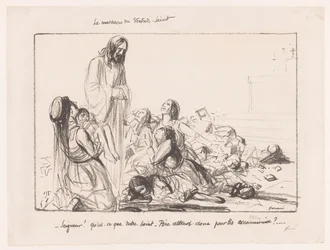 Kvinnor i bombade kyrkan fördömer Kristus Le massacre du Vendredi-Saint (titel på objektet)