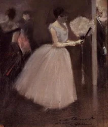 Kvinna i vitt med en fläkt, ca 1884