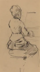 Ung kvinna som sitter vid ett piano [verso], ca. 1890.