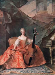 Madame Henriette de France i hovdräkt spelar en basviol, 1754.