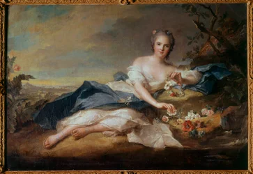 Porträtt av Madame Henriette av Frankrike (1727-1752) i Flore, dotter till Ludvig XV Målning av Jean Marc (Jean-Marc) Nattier (1685-1766) 1742 Sön 0,96x1,51 m
