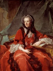 Porträtt av Marie Lesczinska (Lesczynska) (1703-1768) Frankrikes drottning Målning av Jean Marc (Jean-Marc) Nattier (1685-1766) 1748 Sön 1,37x1,05 m Dijon, Musee des Beaux Arts