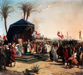 Saint Louis, kung av Frankrike tar emot Robert Patriark av Jerusalem i Damietta 1249