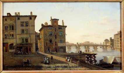 Utsikt över det gamla fiskedistriktet i Lyon Målning av Jean Michel Grobon (1770-1853) 1800-talet sön. 0,29x0,5 m Lyon, Musee des Beaux Arts