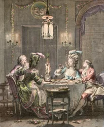 Le supper fin - gravyr av Moreau Jean Michel, le Jeune (1741-1814) - gourmetnattvarden, graverad av Isidore Stanislas Helman (1743-1809) 1781 efter Moreau, Jean Michel den yngre (1741-1814)