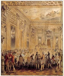 Fest som ges av Jeanne Becu, grevinna (eller madame) av Barry (1743-1793), älskarinna till Ludvig XV, på slottet Louveciennes den 2/09/1771 Akvarell av Jean Michel Moreau le Jeune (1741-1814). Sön 0,31x0,26 m Paris, Louvren