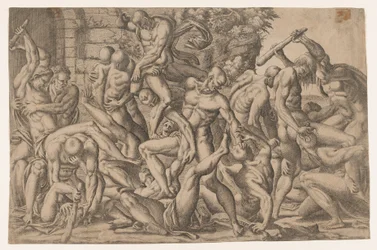 Strid av nakna män, 1535-55.