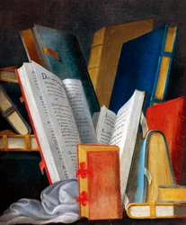 Allegori över litteratur och läsning, panel målad av Jean Mosnier (1600-1656). Beauregard slott, Loir-et-Cher, Frankrike. Detalj.