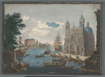 Utsikt över en gotisk katedral vid vattnet Vue d