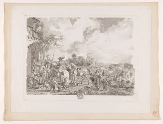Resenärer för ett värdshus Les Bohemians Tryck efter målningar av Philips Wouwerman (serietitel) Oeuvres de Ph.pe Wouwermans Hollandois (serietitel)