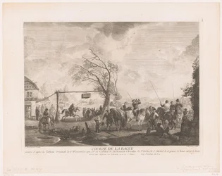 Ringskylt på ett värdshus Cours de la bague (titel på objekt) Tryck efter målningar av Philips Wouwerman (serietitel) Verk av Ph.pe Wouwermans Hollandois (serietitel)