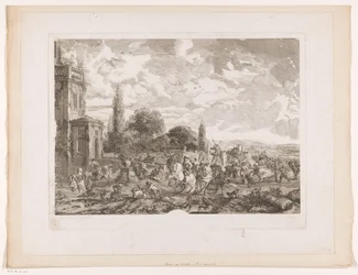 Avgående jaktsällskap för ett hus Partie de Chasse pour le Vol Tryck efter målningar av Philips Wouwerman (serietitel) Oeuvres de Ph.pe Wouwermans Hollandois (serietitel)