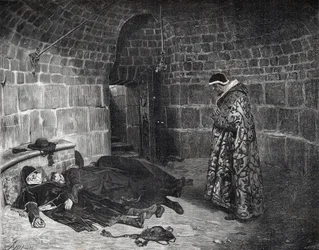 Påve Urban VI:s hämnd (1318-1389) - påve Urban VI torterar och låter sina egna kardinaler försvinna - gravyr av Laurens