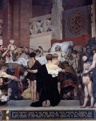 The Death of Saint Genevieve, beskyddare av staden Paris Väggmålning av Jean Paul Laurens (1838-1921) Paris, Pantheon
