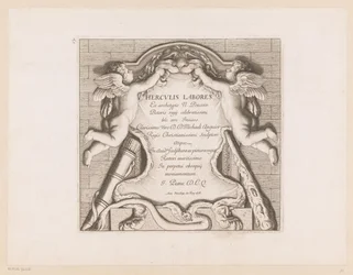 Titeltryck med två putti och Hercules attribut Labours of Hercules (serietitel) Herculis Labores (serietitel på objekt)
