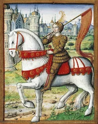 Miniatyr som pryder Les vies des femmes célèbres av Antoine Dufour, ms. 17, folio 76 a tergo, Nantes, Musée Dobrée, 1504-1506.