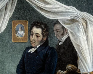 Napoleons död, 5/05/1821 i Sainte Helene Detalj som representerar Louis Etienne Saint Denis känd som "Mameluck Ali" (1788-1856). Litografi av Jean Pierre Marie Jazet (1788-1871) baserad på målningen av Charles Auguste Steuben (1788-1856) Malmaiso